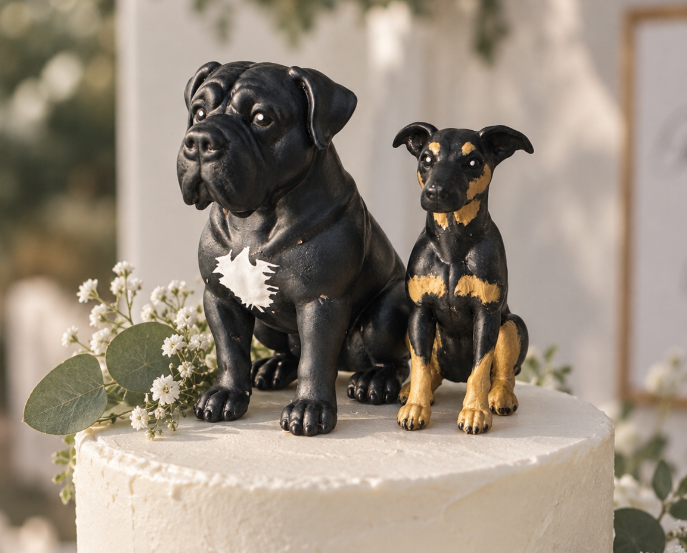 Hand-sculpted resin pet figurine styled on a warm interior surface